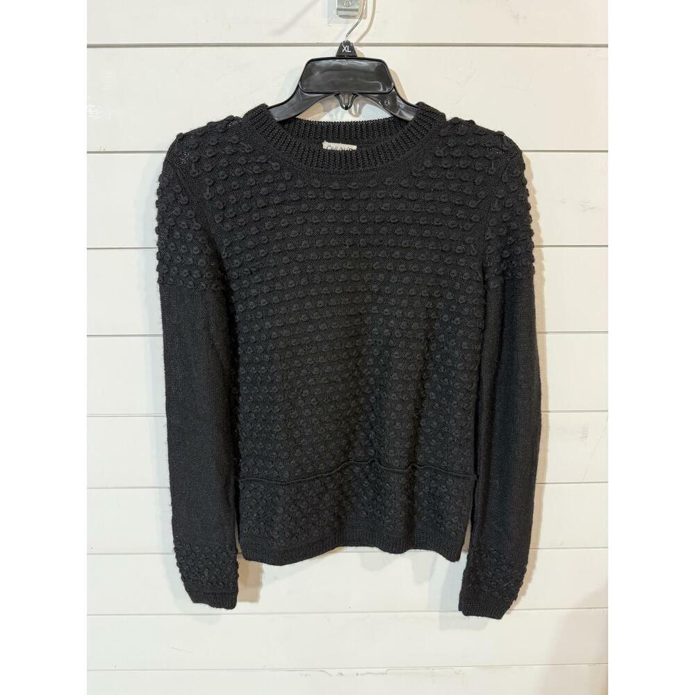 OHLIN/D Women’s Baby Alpaca Black Textured Sweater Crew Neck Knit Pullover S